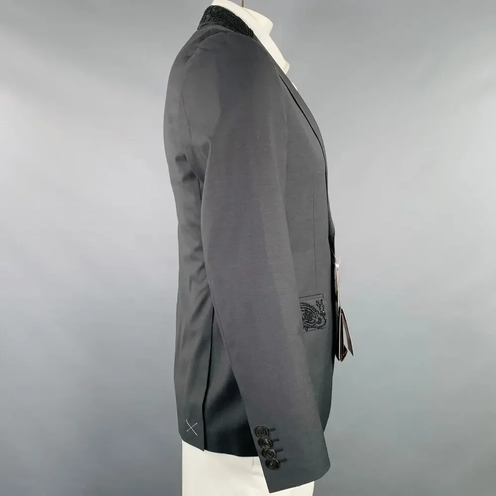 ETRO Size 42 Giacche Black Beaded Wool Notch Lapel Sport Coat